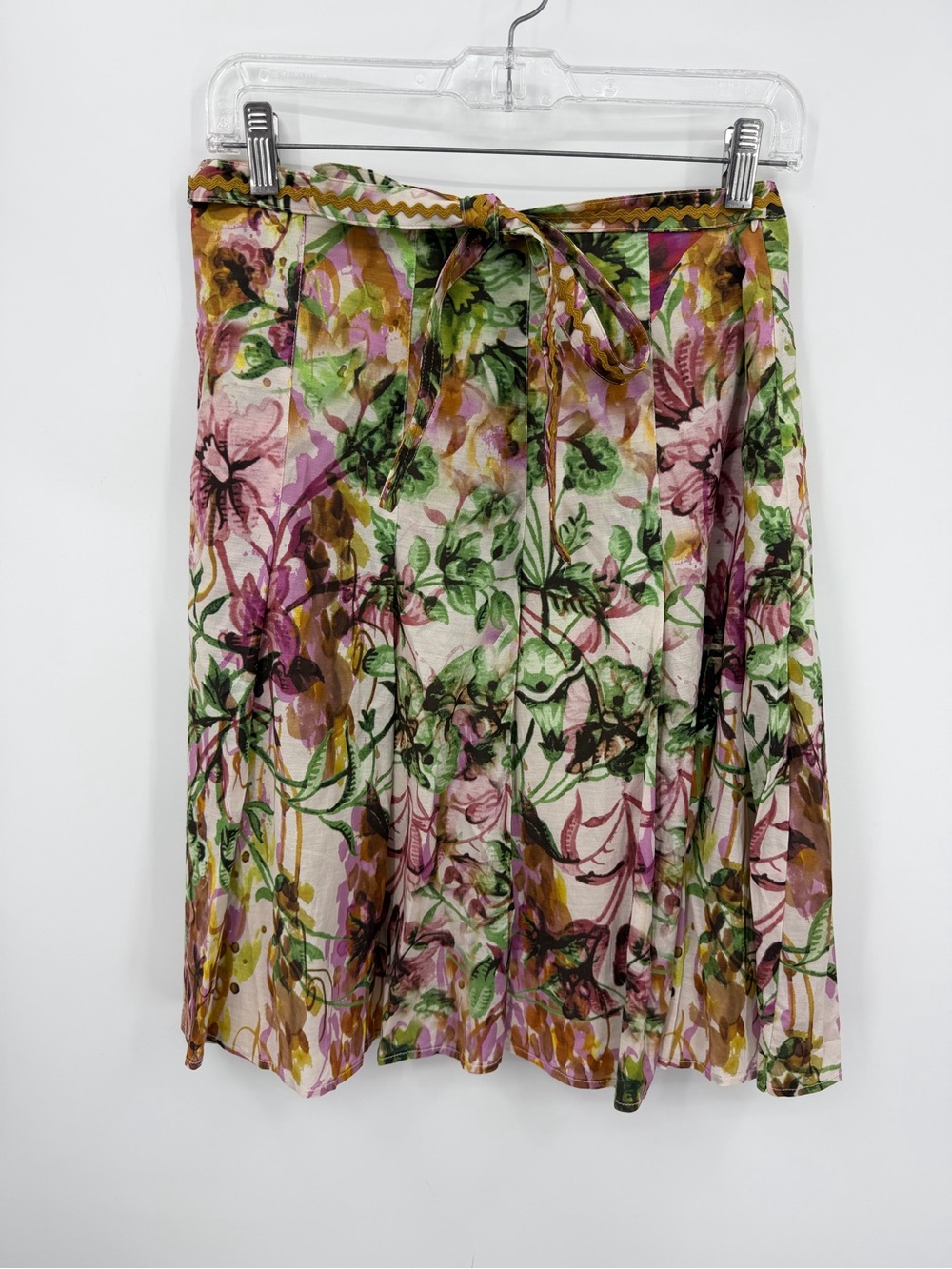 Piazza Sempione Floral Silk Blend Skirt tie waist pleated a-line 42 US 6 ric rac